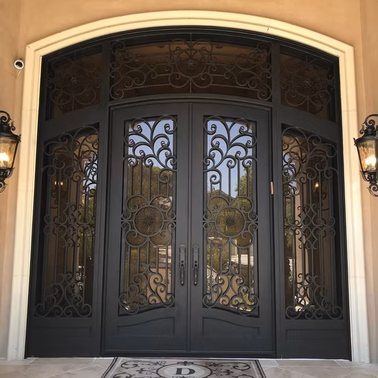 Eyebrow-Featured-Flat-Top-Wrought-Iron-Single-Door-Design